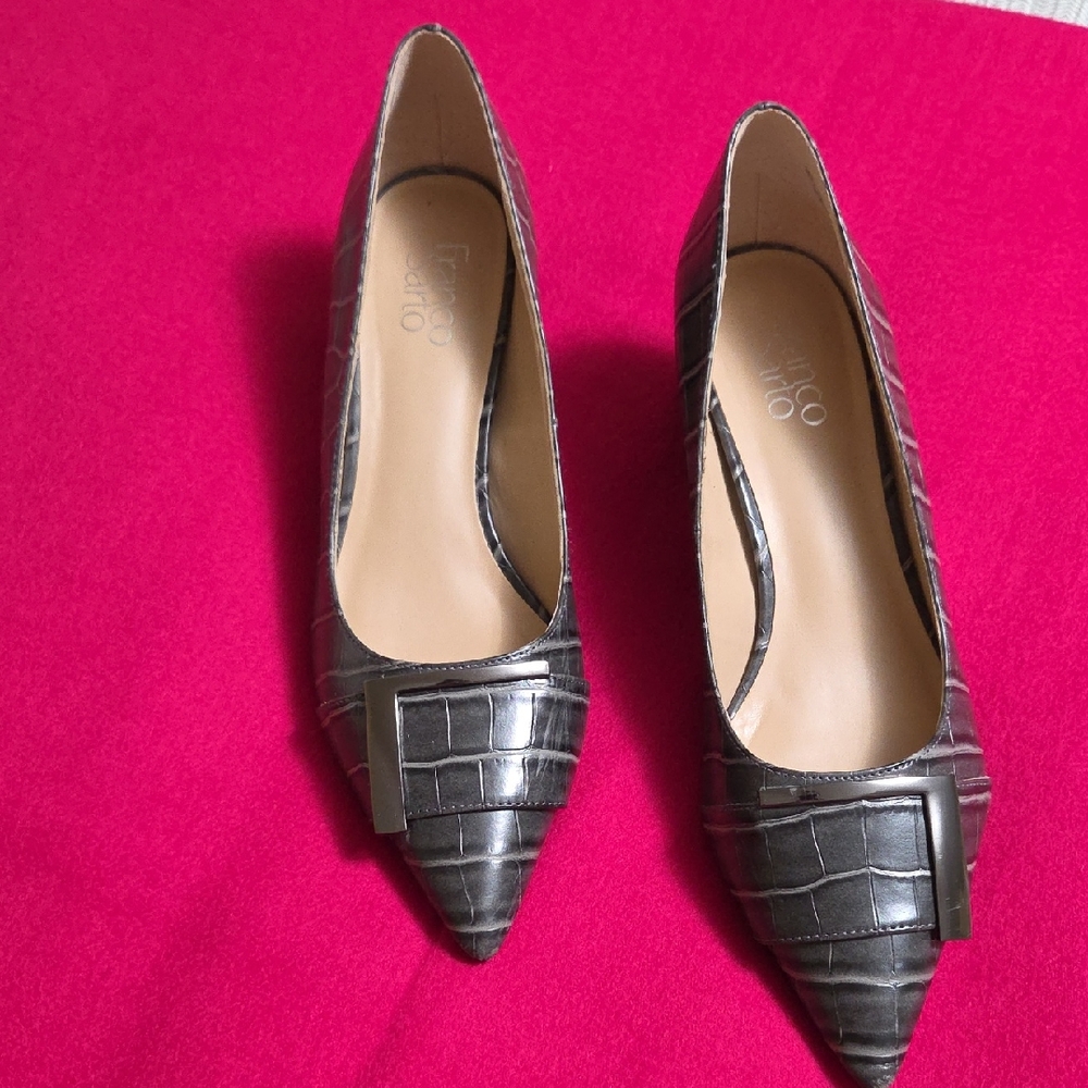 Franco Sarto Gray Croc-Embossed Heels
